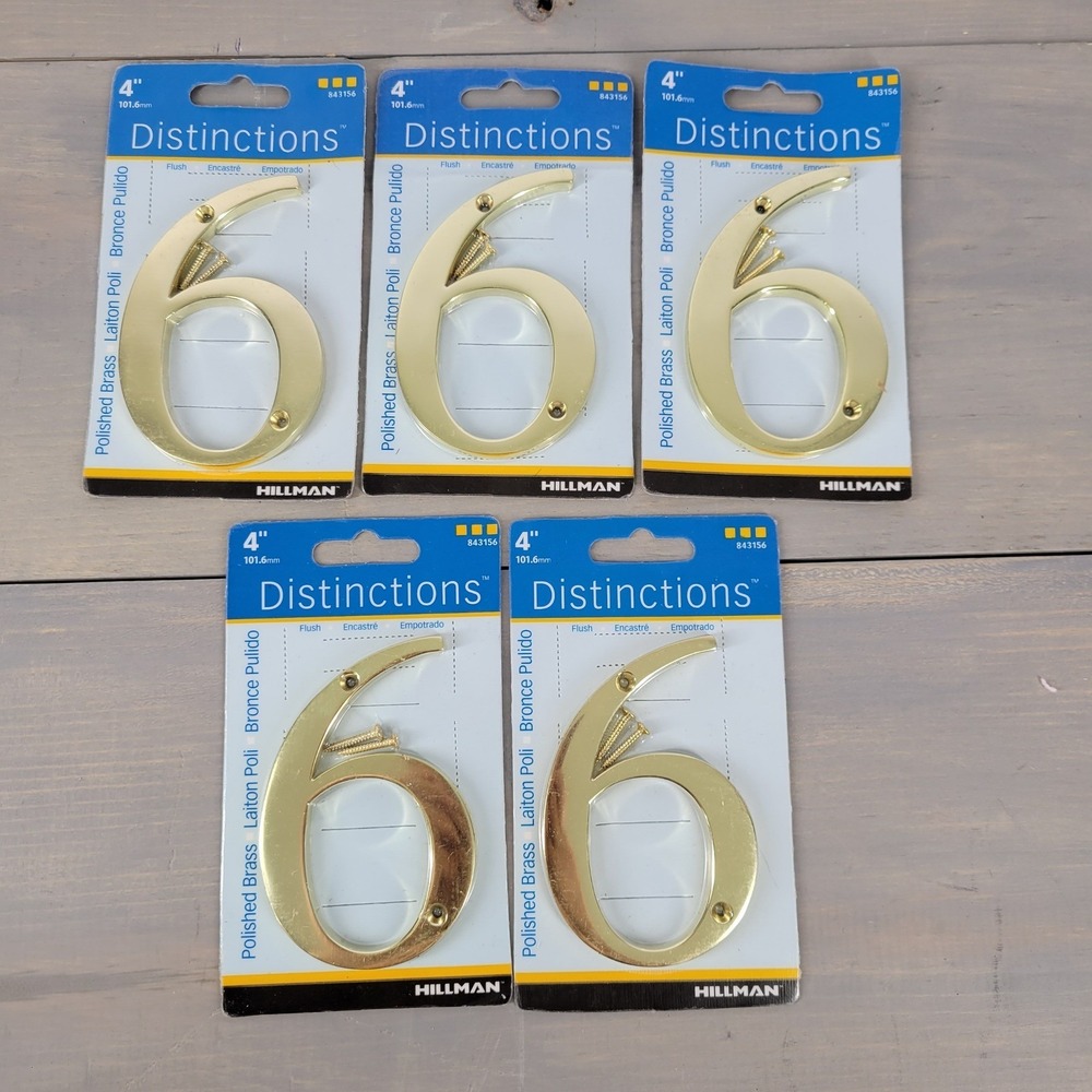 5PK Distinctions Hillman‎ 4 Inch Polished Brass House Number 6 New